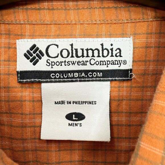 Columbia Mens Size L Orange Plaid Short Sleeve Button-Up Shirt - Picture 3 of 9